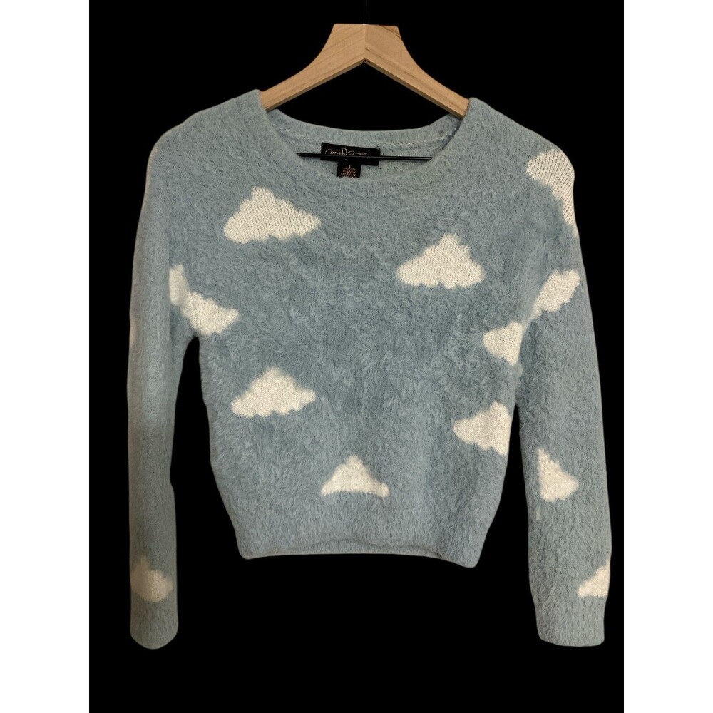 Coco and Shay Fuzzy Blue Cloud Knit Crew Sweater Womens S dream whimsical fairy
